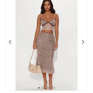 Rya leopard Mesh Cami And Midi Skirt Set